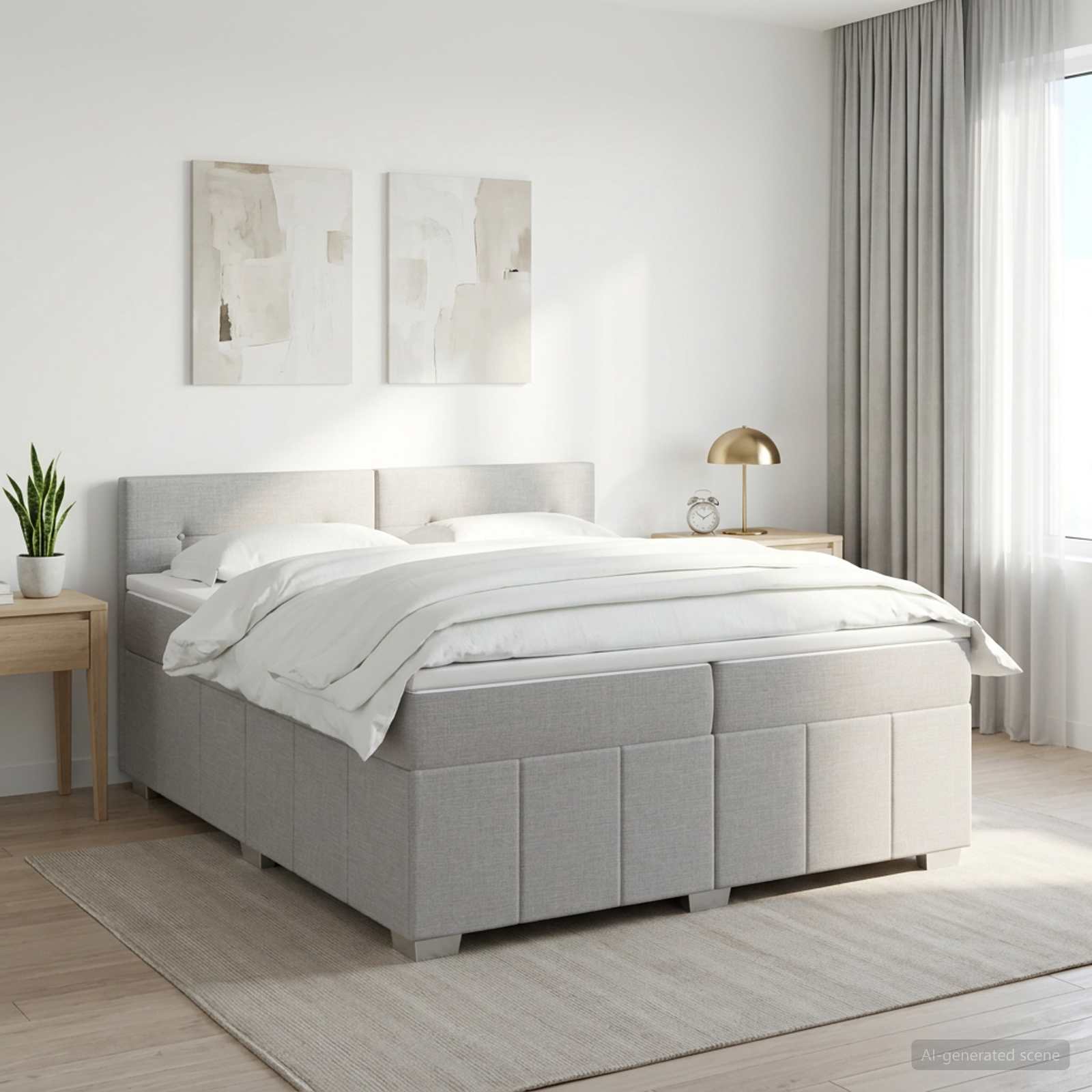 Boxspringbed met matras Lichtgrijs 200 x 200 cm Stof
