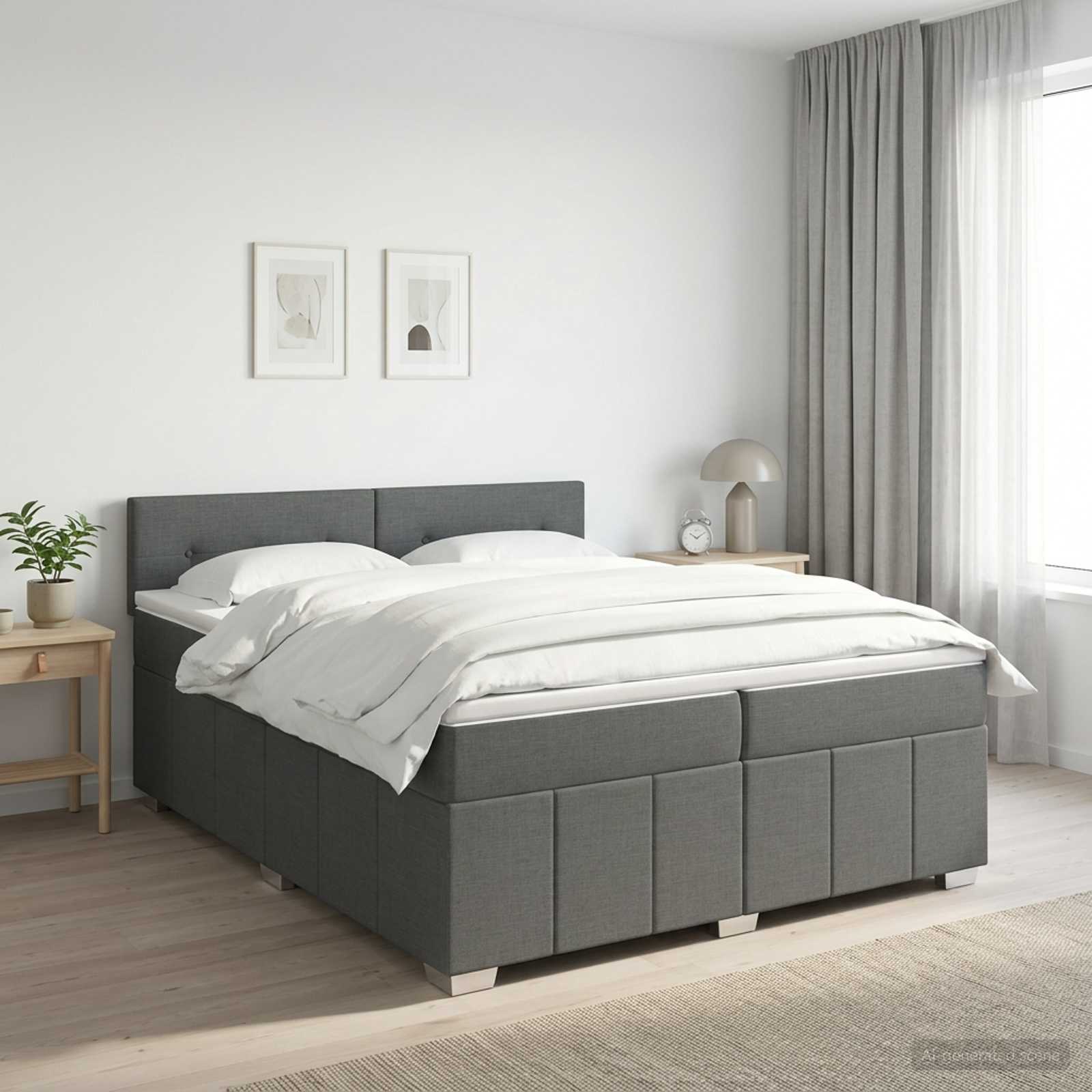 Boxspringbed met matras Donkergrijs 200 x 200 cm Stof