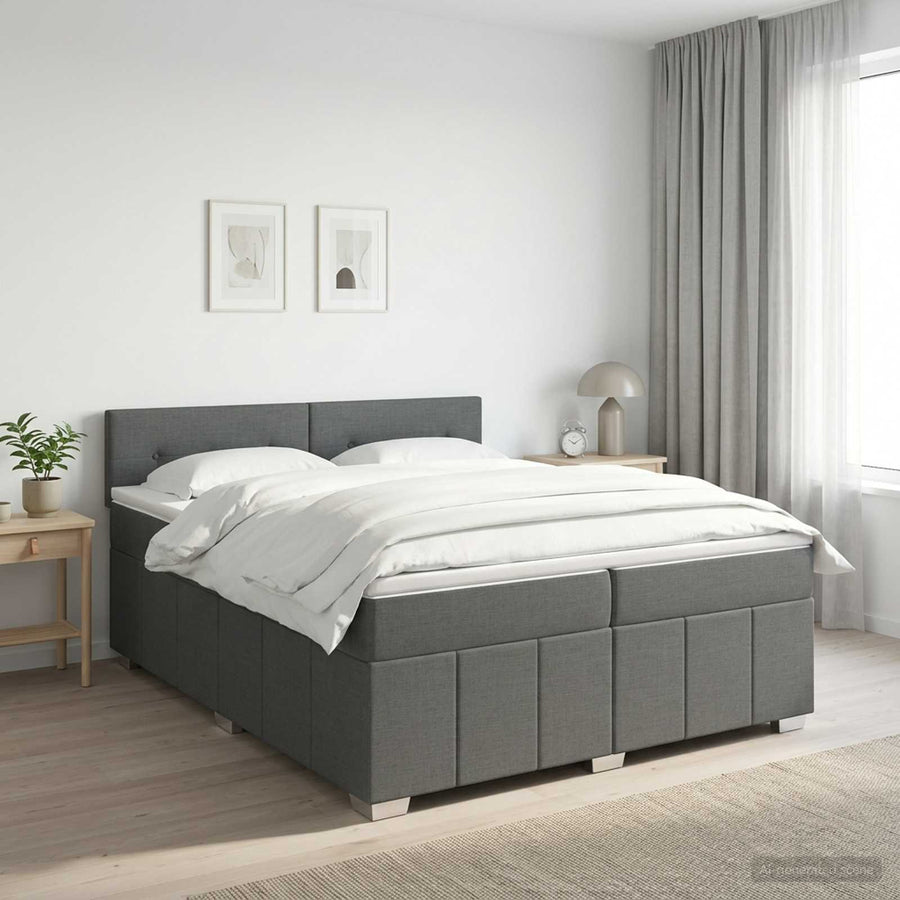 Boxspringbed met matras Donkergrijs 200 x 200 cm Stof