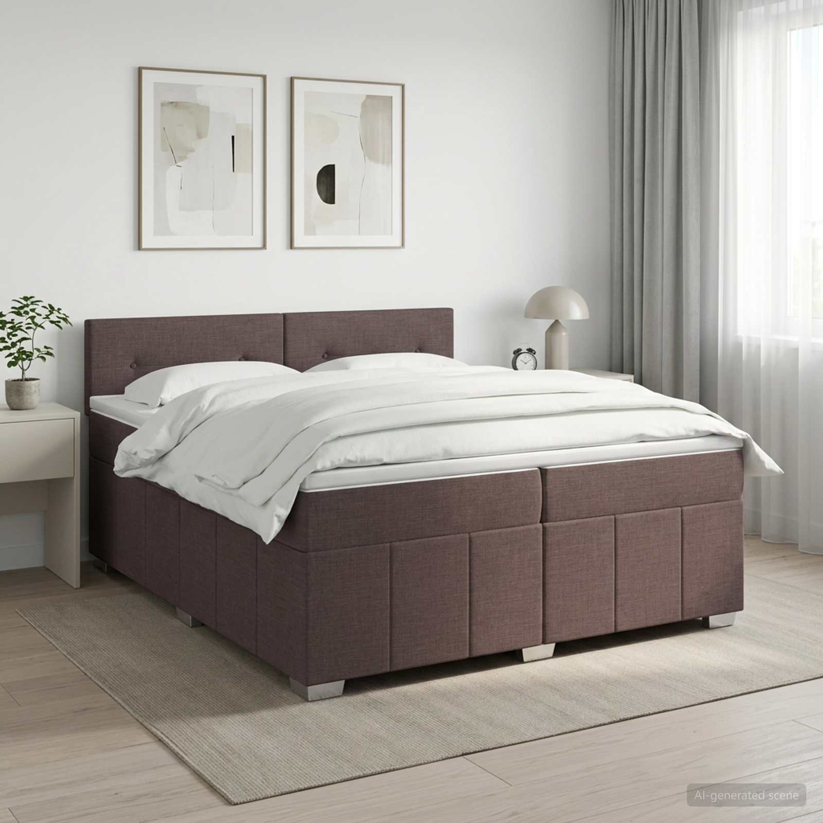 Boxspringbed met matras Donkerbruin 200 x 200 cm Stof