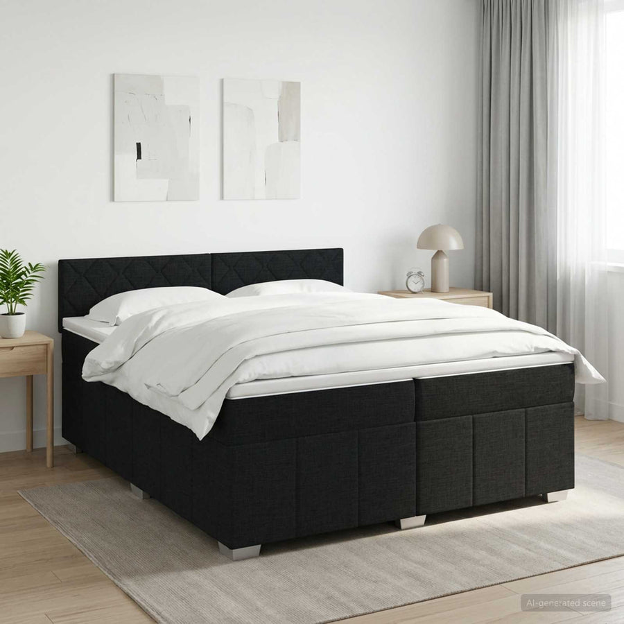 Boxspringbed met matras met hoofdeinde Zwart 200 x 200 cm Stof