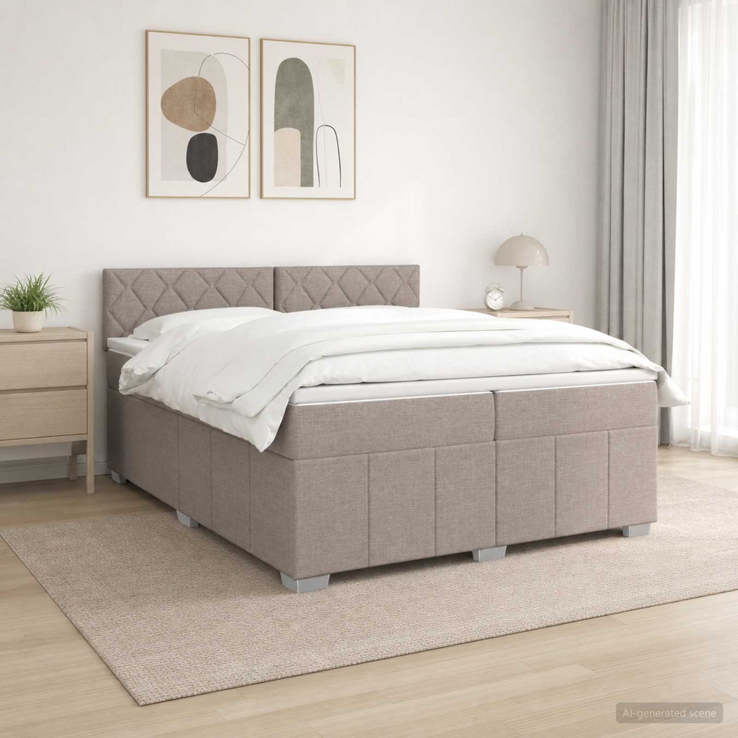 Boxspringbed met matras met hoofdeinde Taupe 200 x 200 cm Stof