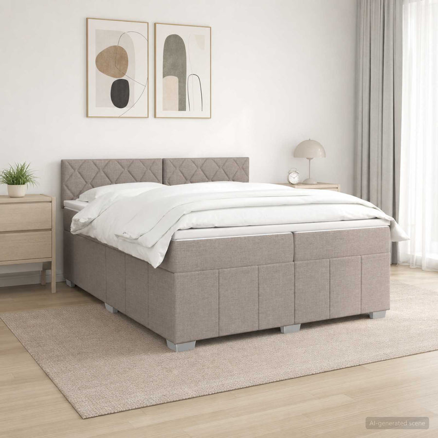 Boxspringbed met matras met hoofdeinde Taupe 200 x 200 cm Stof