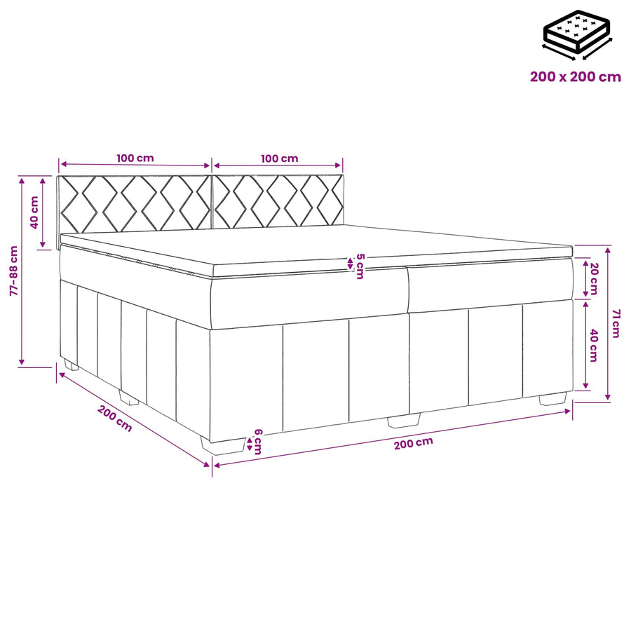 Boxspringbed met matras met hoofdeinde Blauw 200 x 200 cm Stof