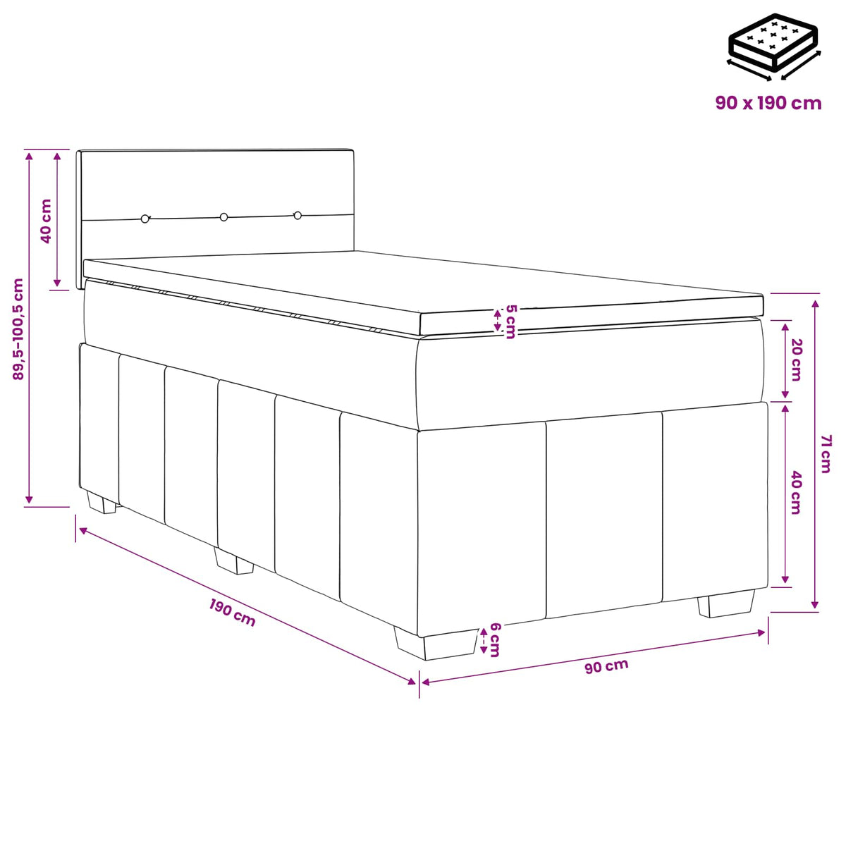 Boxspringbed met matras Donkergrijs 90 x 190 cm Stof