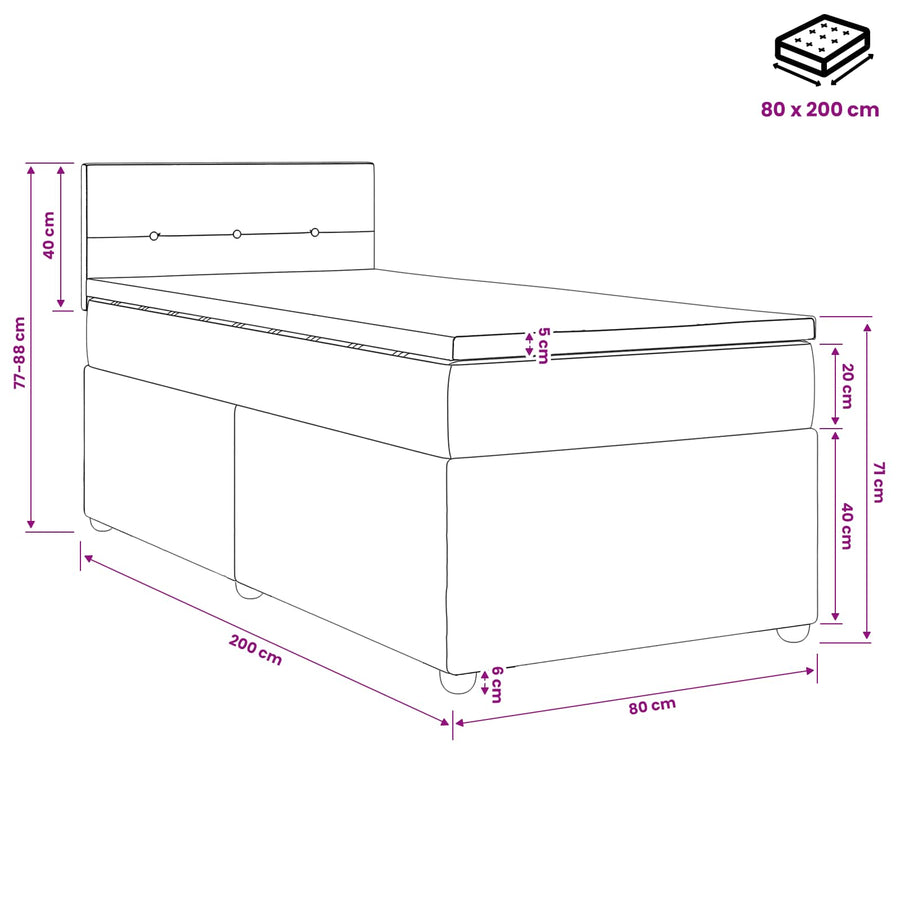 Boxspringbed met matras Donkergrijs 80 x 200 cm Stof