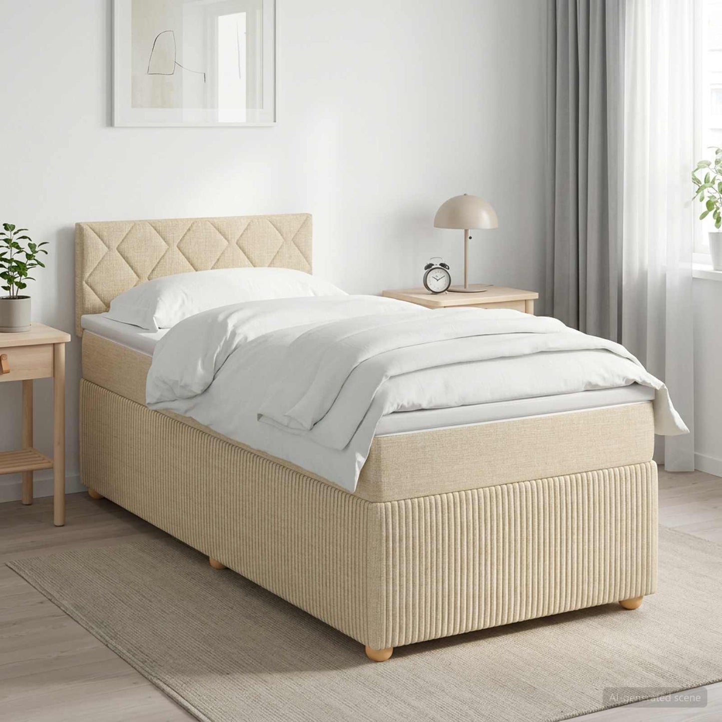 Boxspringbed met matras Crèmekleurig 100 x 200 cm Stof