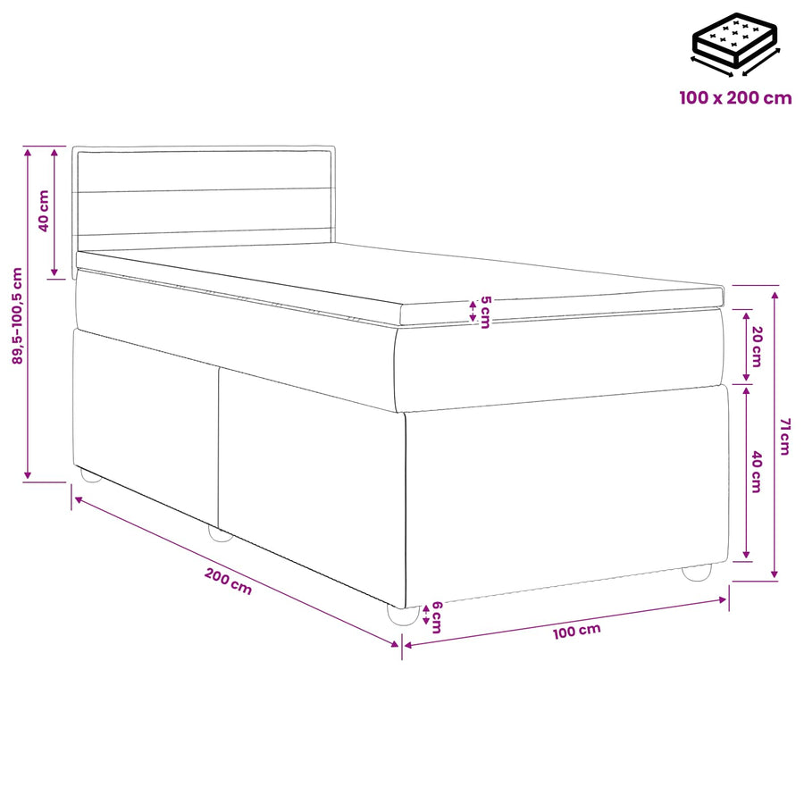 Boxspringbed met matras Donkergrijs 100 x 200 cm Stof