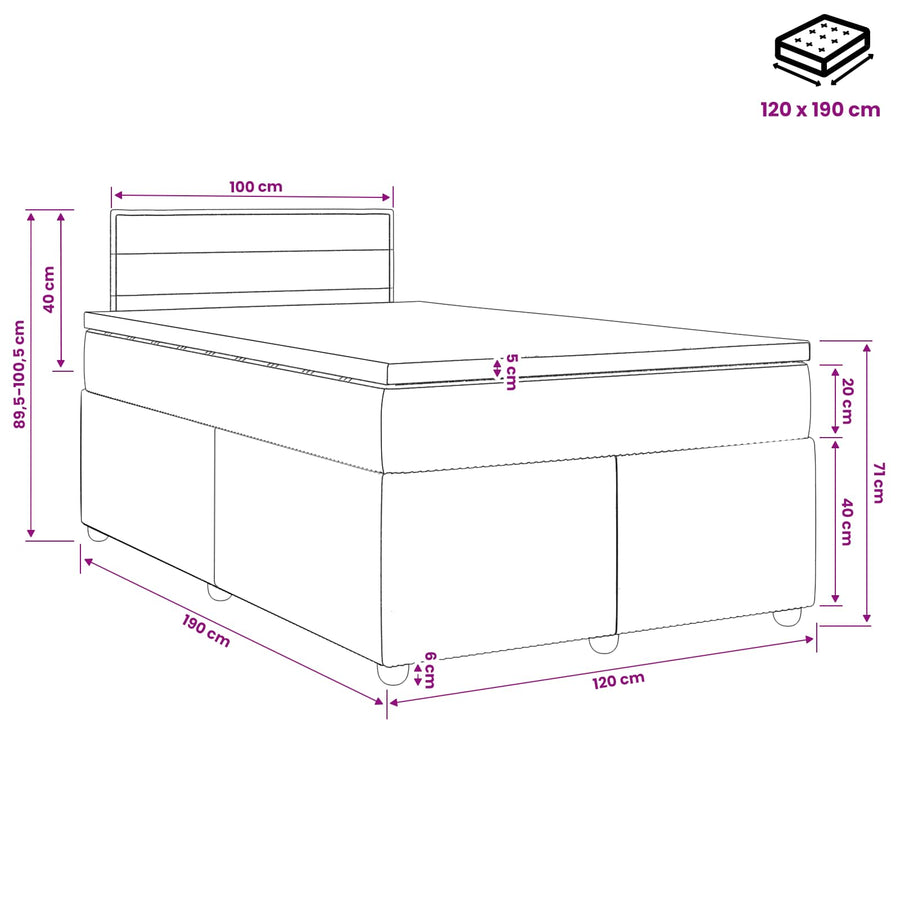 Boxspringbed met matras Lichtgrijs 120 x 190 cm Stof