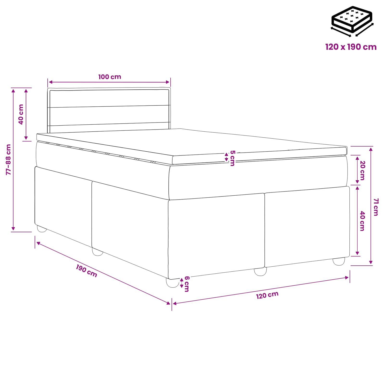 Boxspringbed met matras met hoofdeinde Blauw 120 x 190 cm Stof