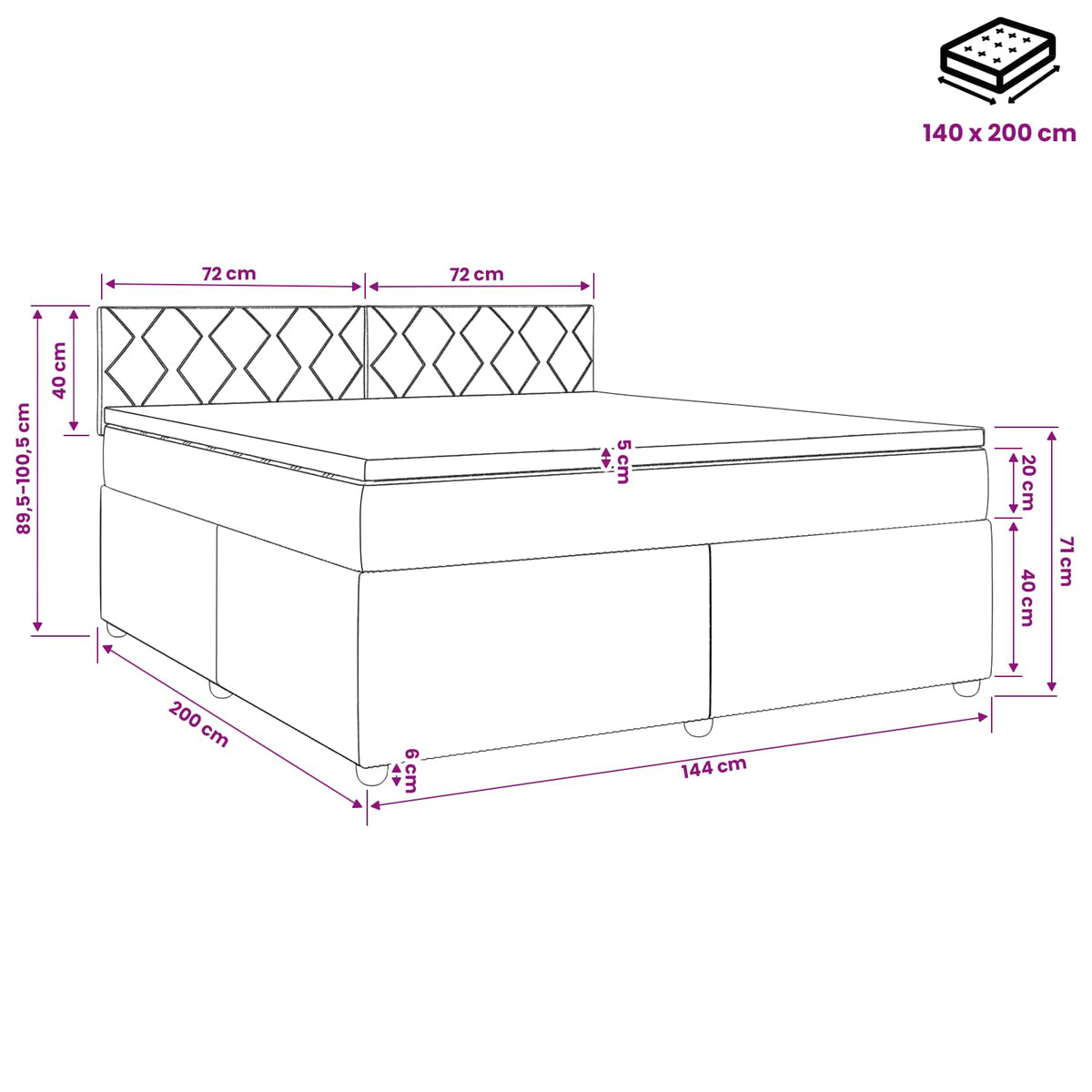 Boxspringbed met matras Donkergrijs 140 x 200 cm Stof