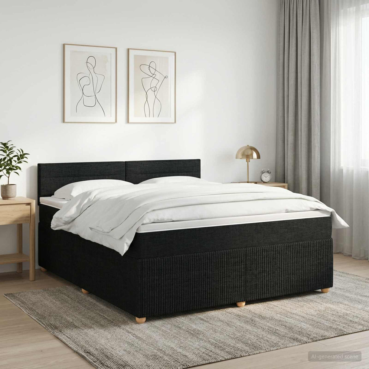 Boxspringbed met matras met hoofdeinde Zwart 160 x 200 cm Stof