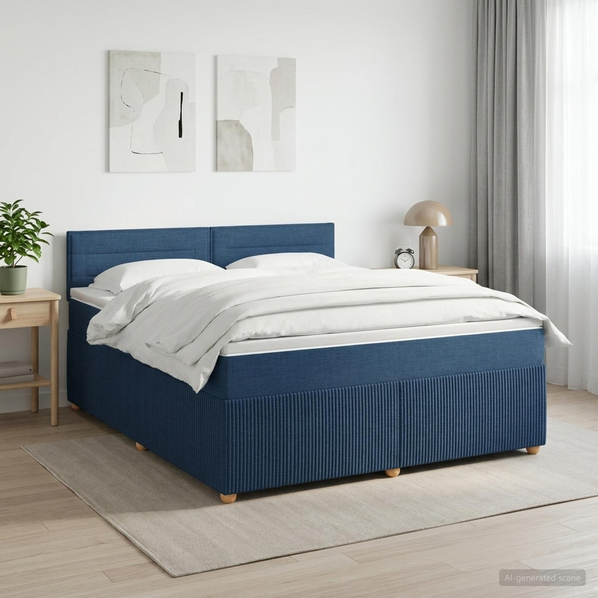 Boxspringbed met matras met hoofdeinde Blauw 160 x 200 cm Stof