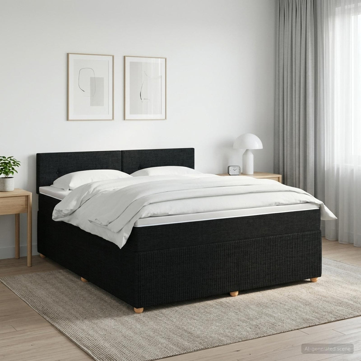 Boxspringbed met matras met hoofdeinde Zwart 160 x 200 cm Stof