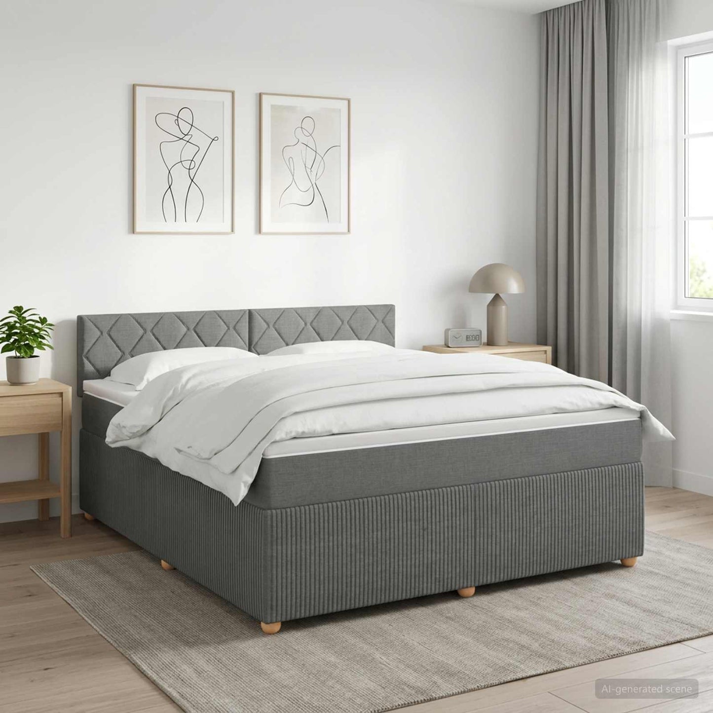 Boxspringbed met matras Donkergrijs 140 x 190 cm Stof