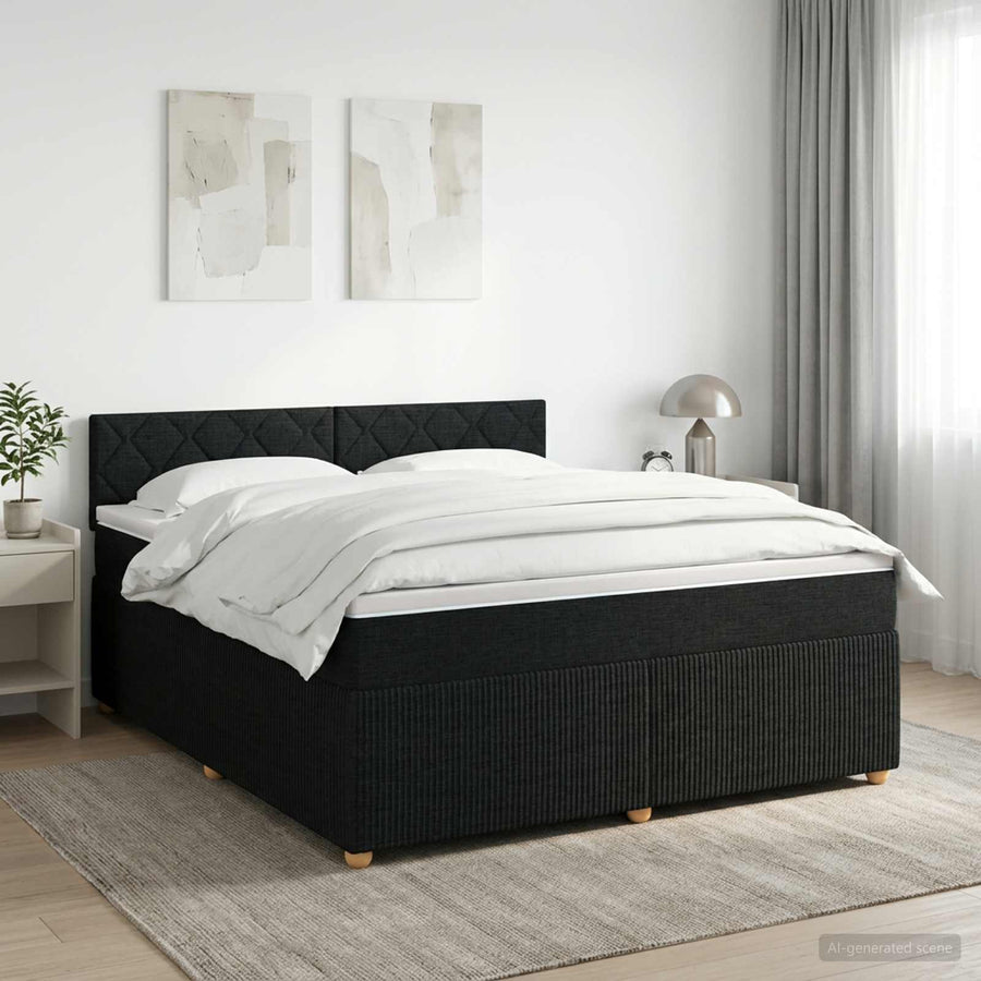 Boxspringbed met matras met hoofdeinde Zwart 140 x 190 cm Stof