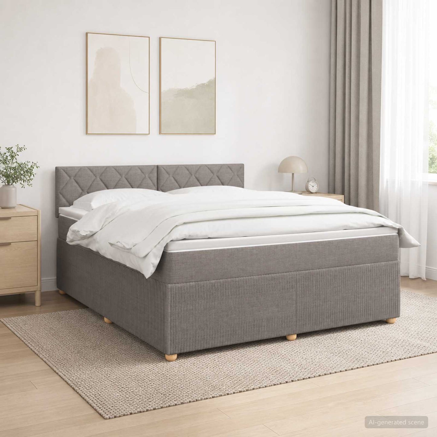 Boxspringbed met matras met hoofdeinde Taupe 140 x 190 cm Stof