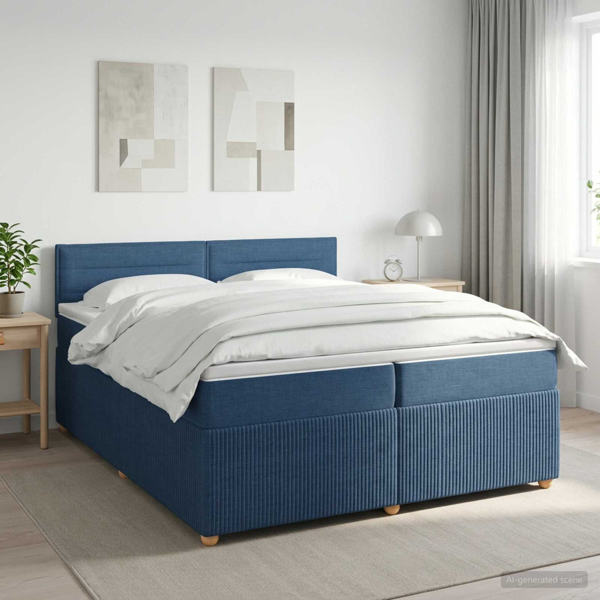 Boxspringbed met matras met hoofdeinde Blauw 200 x 200 cm Stof