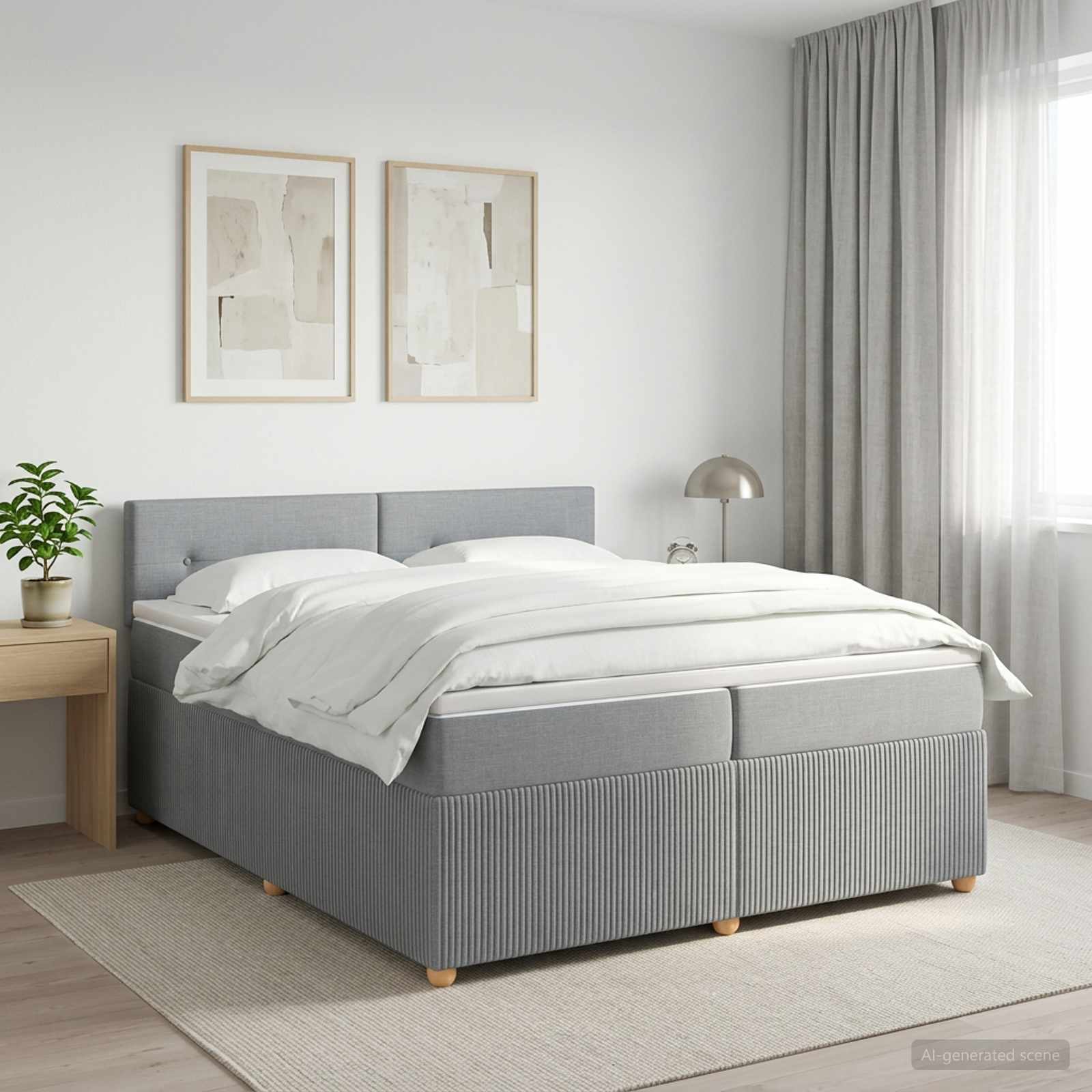 Boxspringbed met matras Lichtgrijs 200 x 200 cm Stof