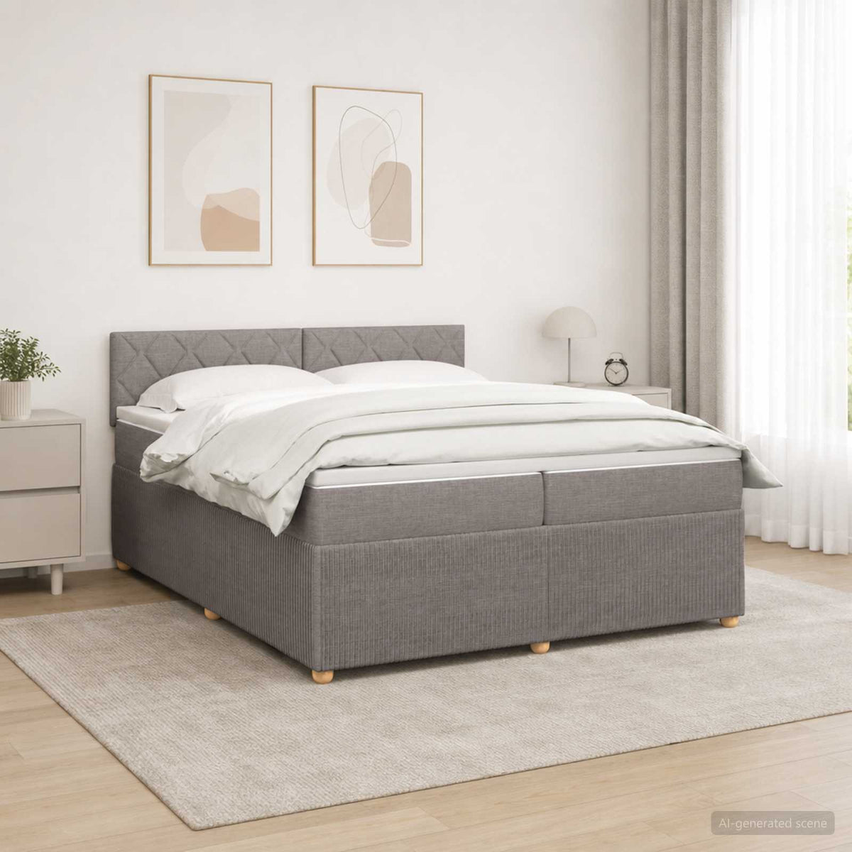 Boxspringbed met matras met hoofdeinde Taupe 200 x 200 cm Stof