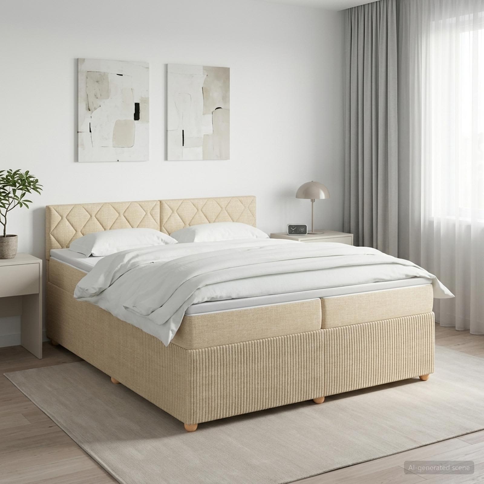 Boxspringbed met matras Crèmekleurig 200 x 200 cm Stof