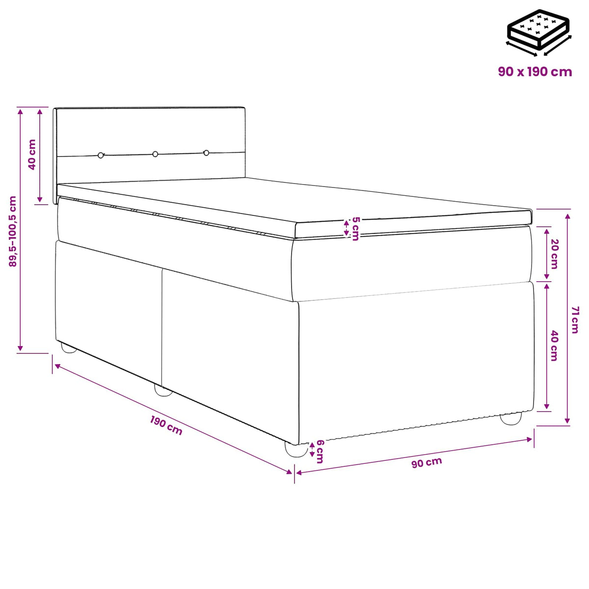 Boxspringbed met matras met hoofdeinde Roze 90 x 190 cm Fluweel