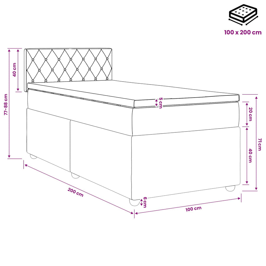 Boxspringbed met matras Lichtgrijs 100 x 200 cm Fluweel