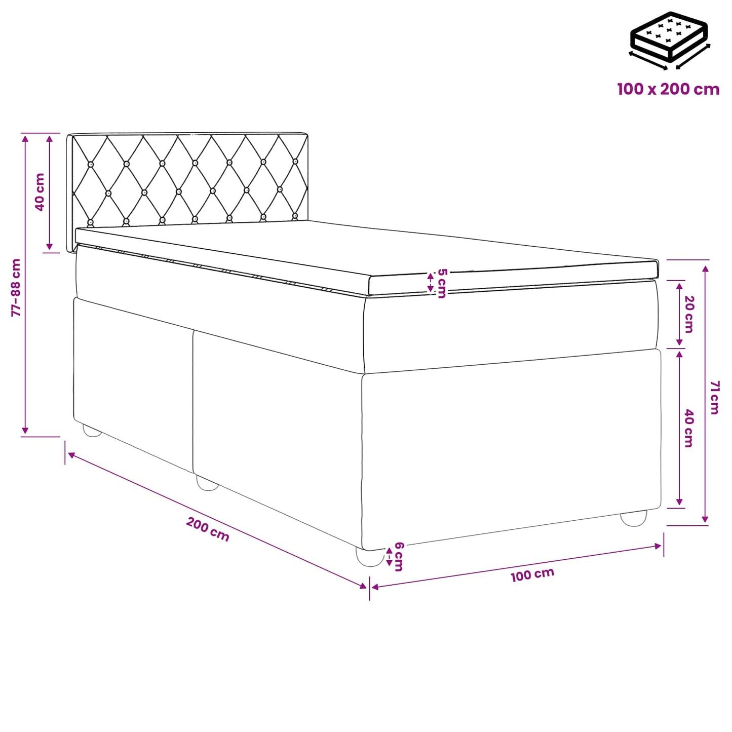 Boxspringbed met matras Roze 100 x 200 cm Fluweel