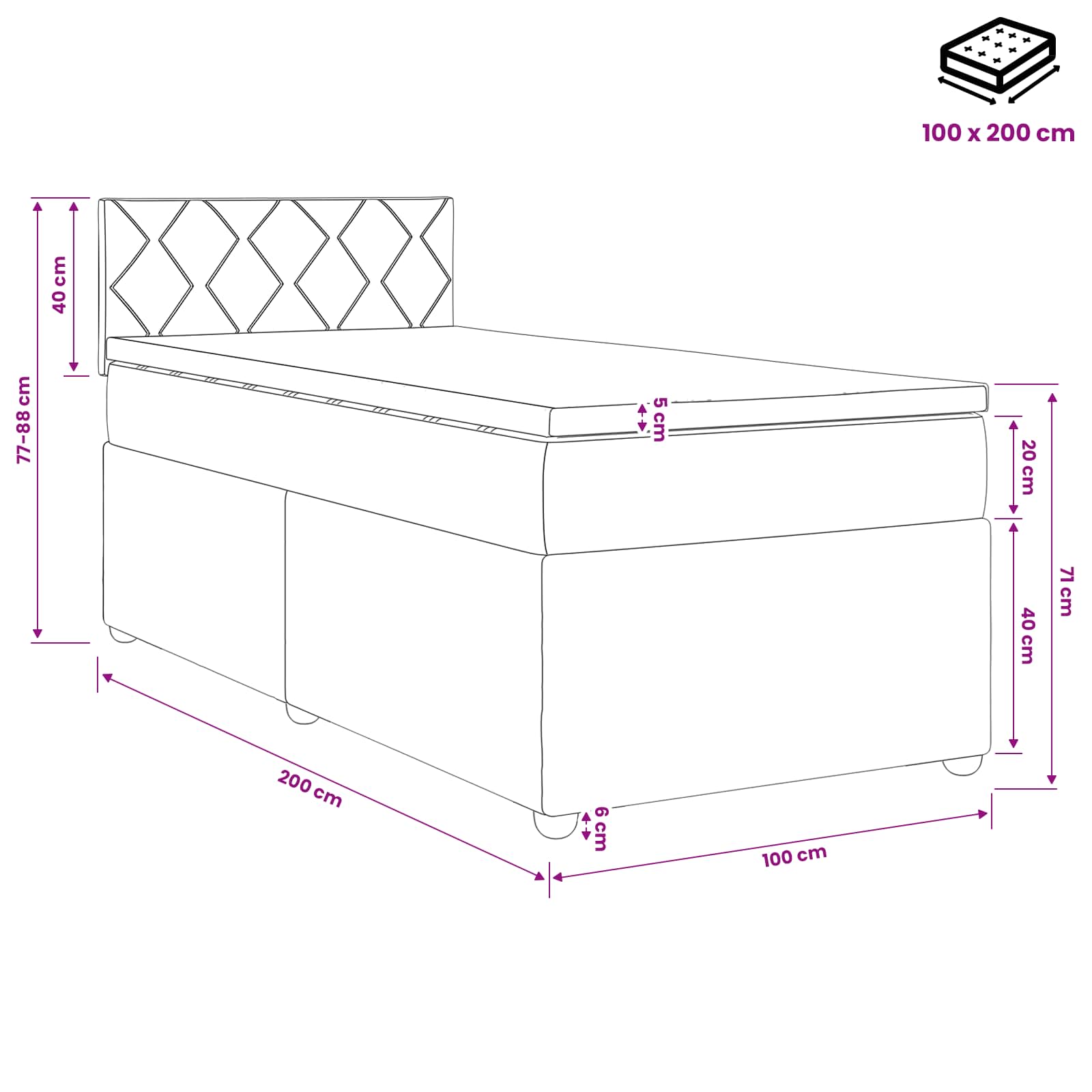 Boxspringbed met matras Roze 100 x 200 cm Fluweel