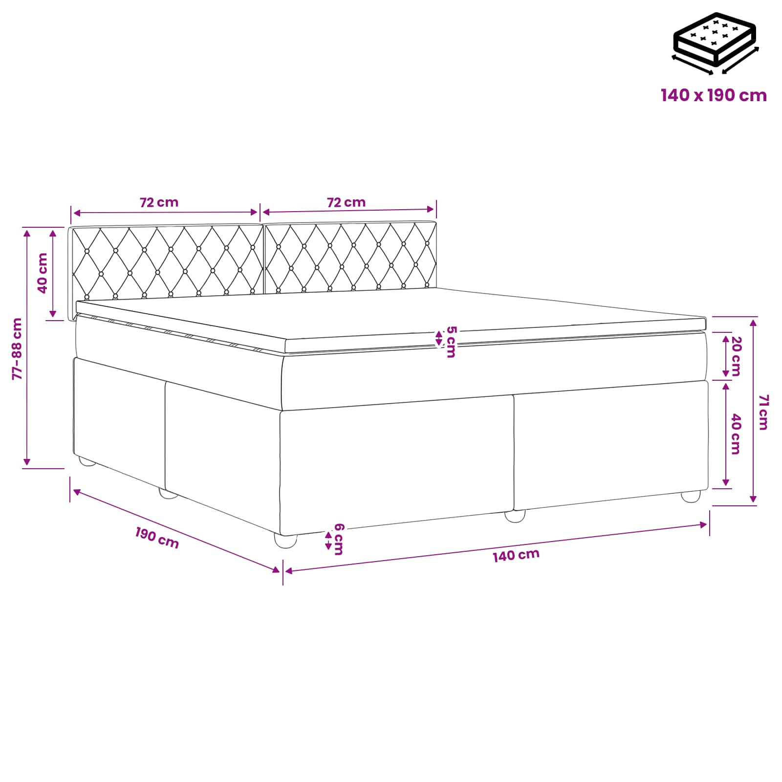 Boxspringbed met matras Donkergrijs 140 x 190 cm Fluweel