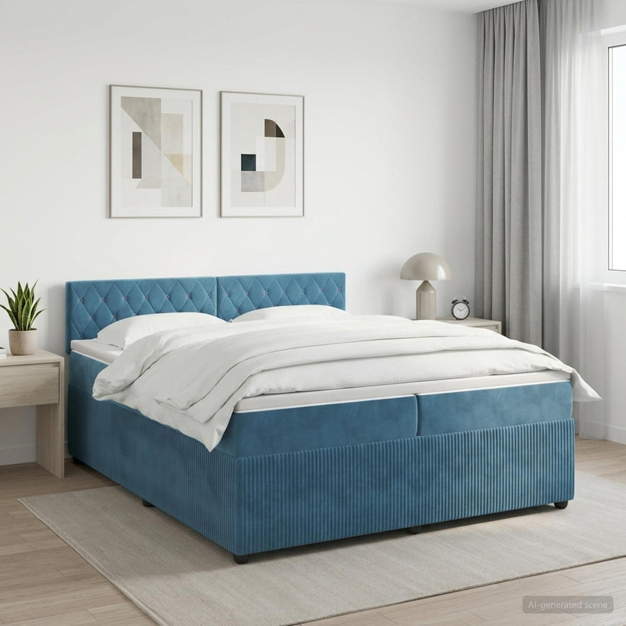 Boxspringbed met matras Donkerblauw 200 x 200 cm Fluweel