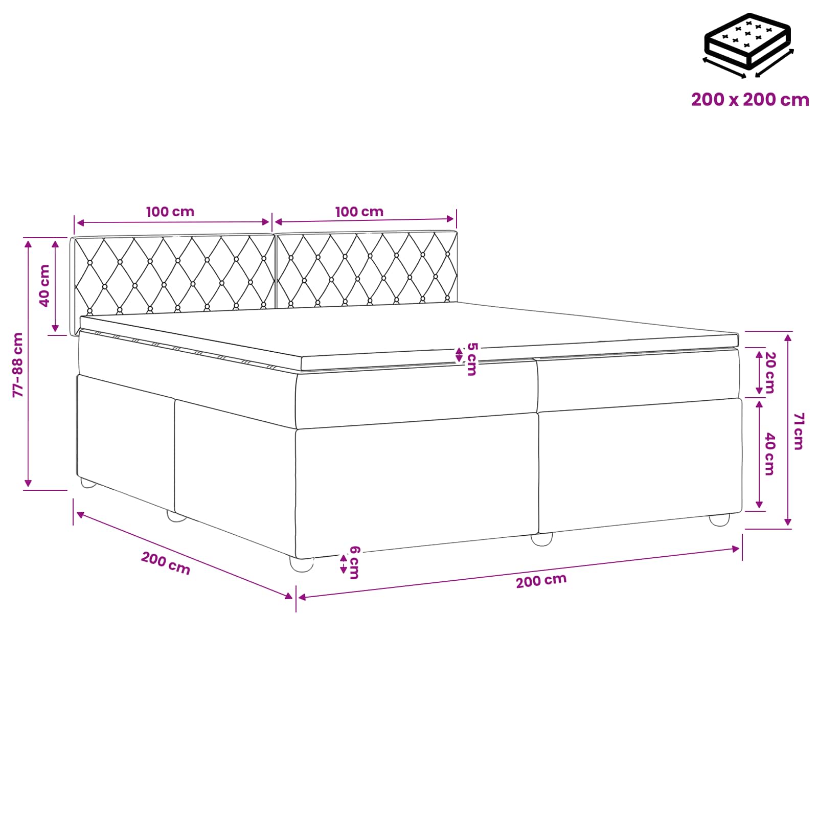 Boxspringbed met matras Donkerblauw 200 x 200 cm Fluweel