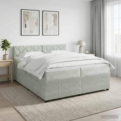Boxspringbed met matras Lichtgrijs 200 x 200 cm Fluweel
