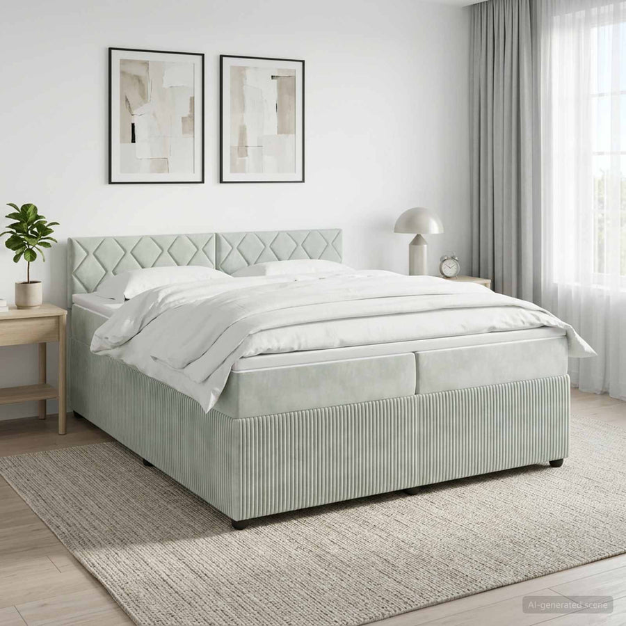 Boxspringbed met matras Lichtgrijs 200 x 200 cm Fluweel