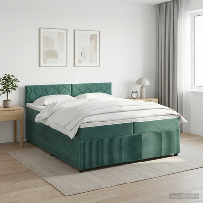 Boxspringbed met matras Donkergroen 200 x 200 cm Fluweel