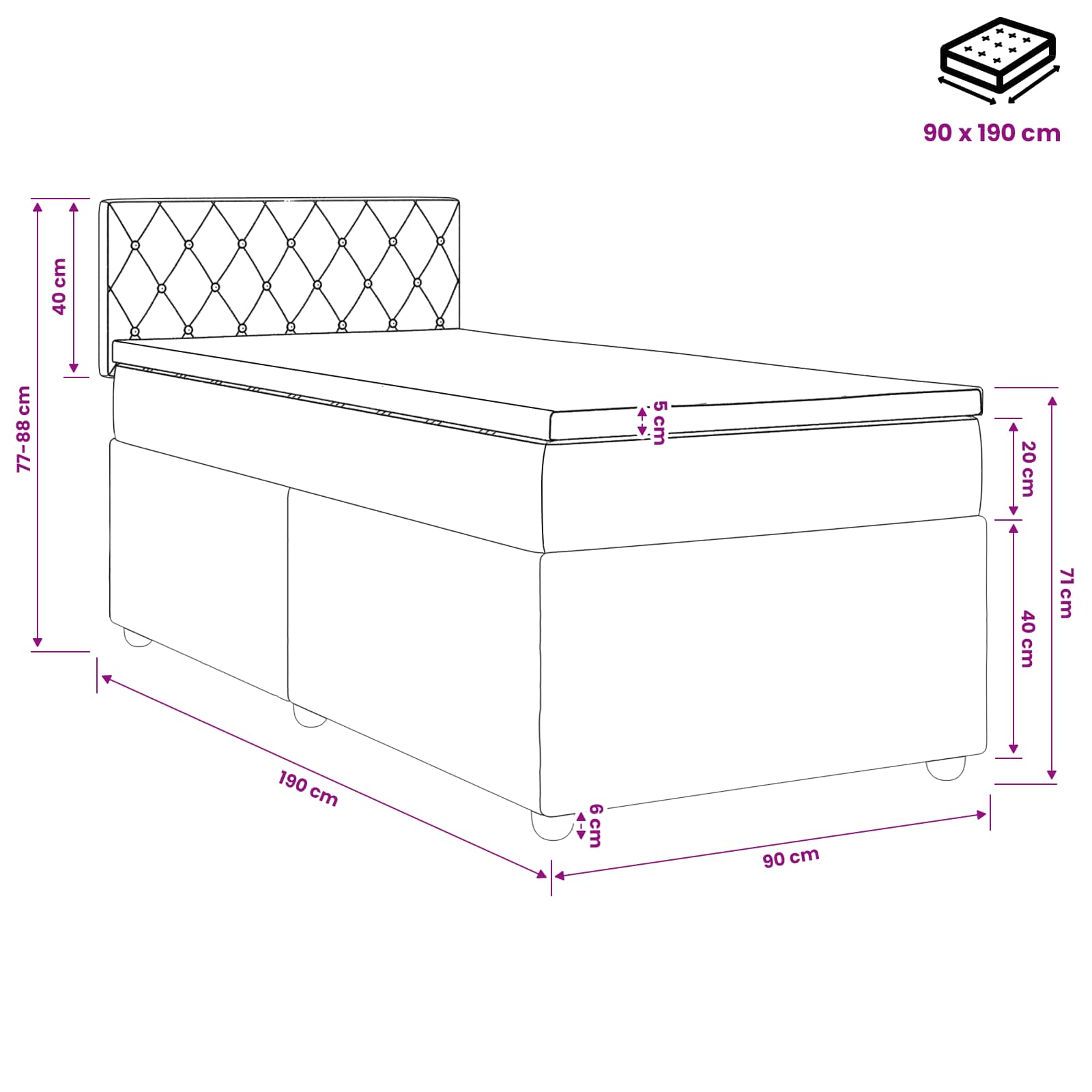 Boxspringbed met matras Lichtgrijs 90 x 190 cm Fluweel