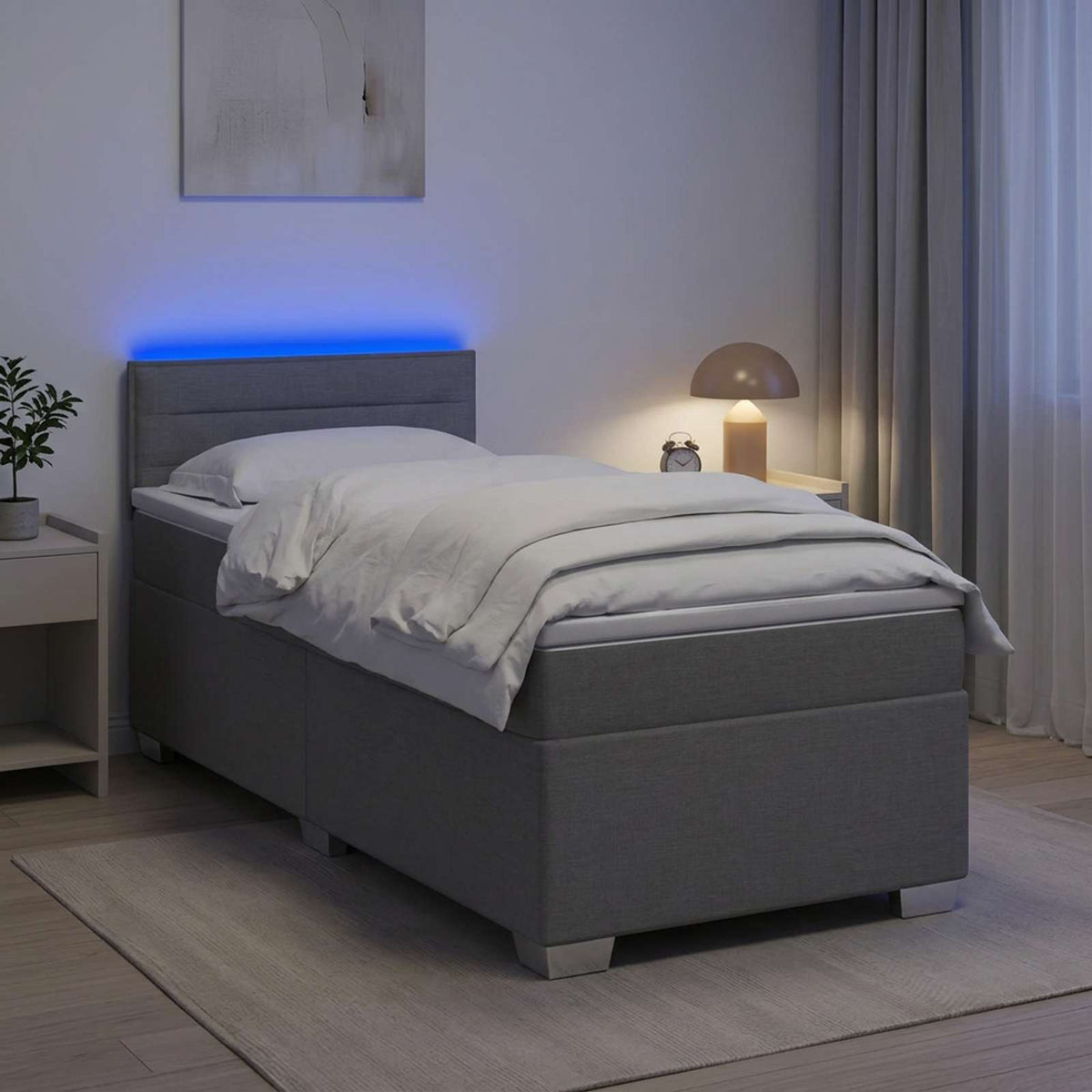 Boxspring Bed met Matras en LED Lichtgrijs 100 x 200 cm Stof