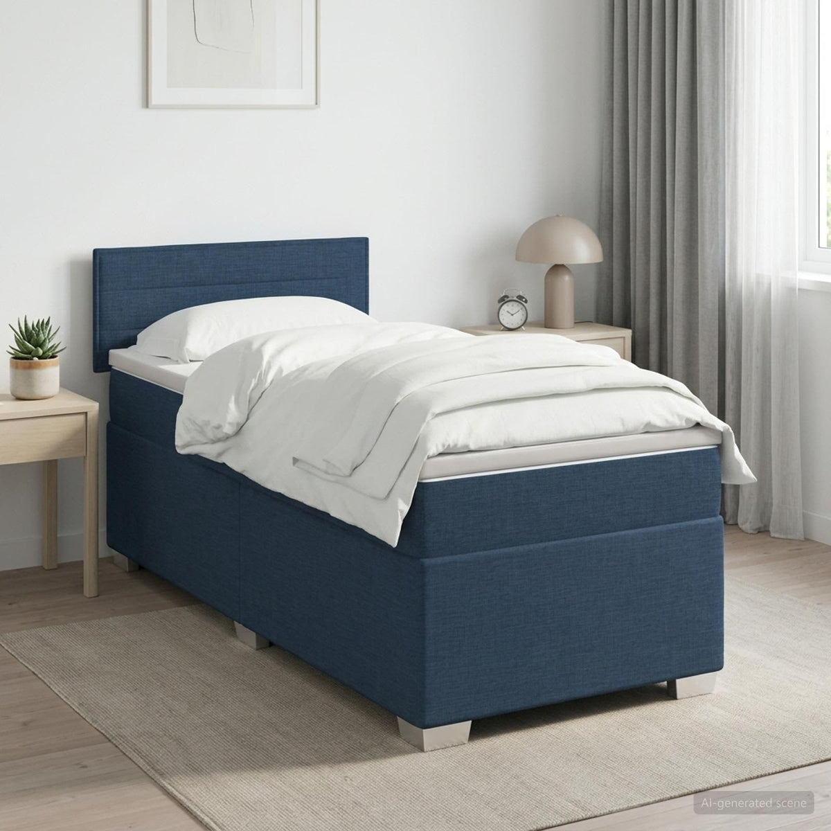 Boxspring Bed met Matras en LED Blauw 90 x 200 cm Stof