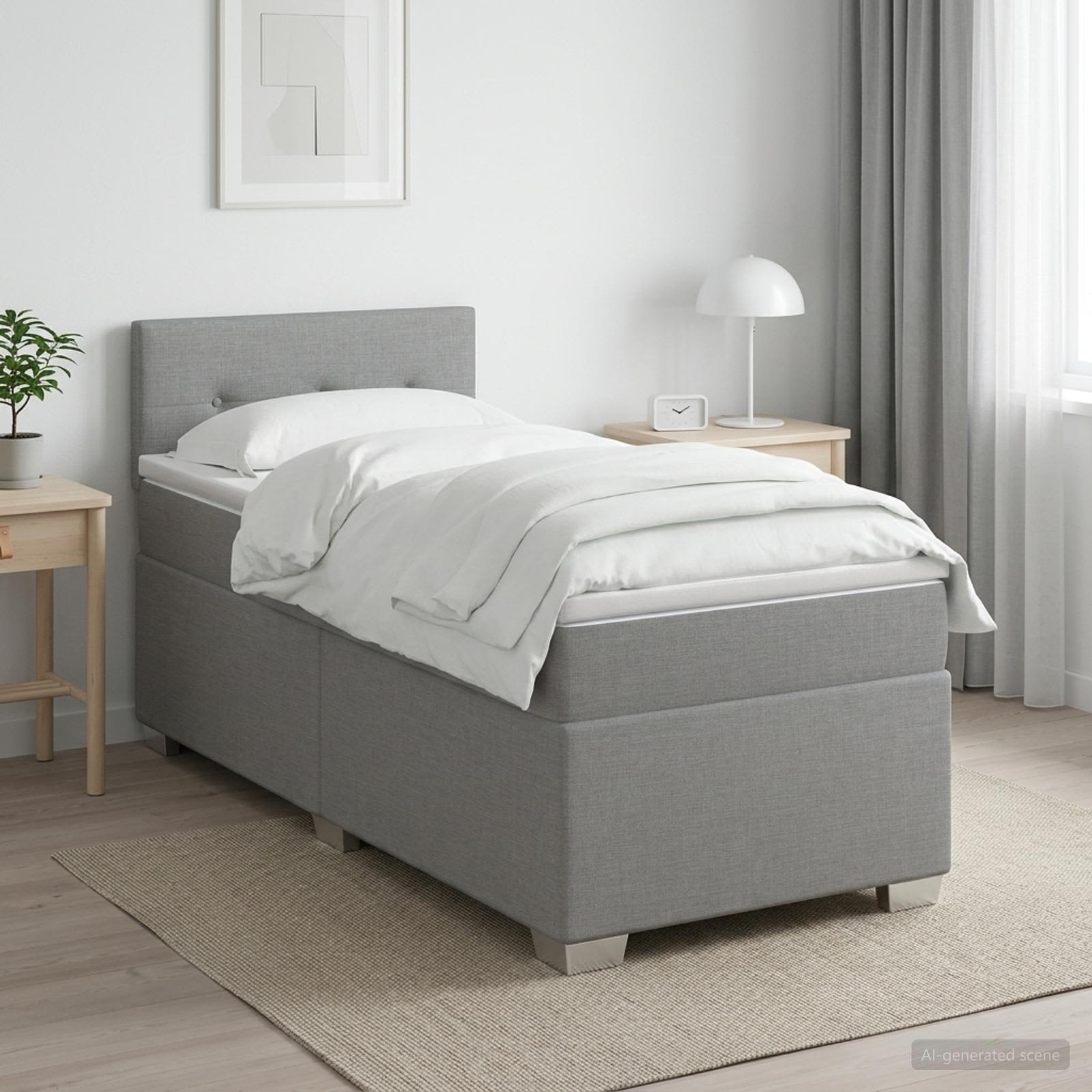 Boxspring Bed met Matras en LED Lichtgrijs 100 x 200 cm Stof