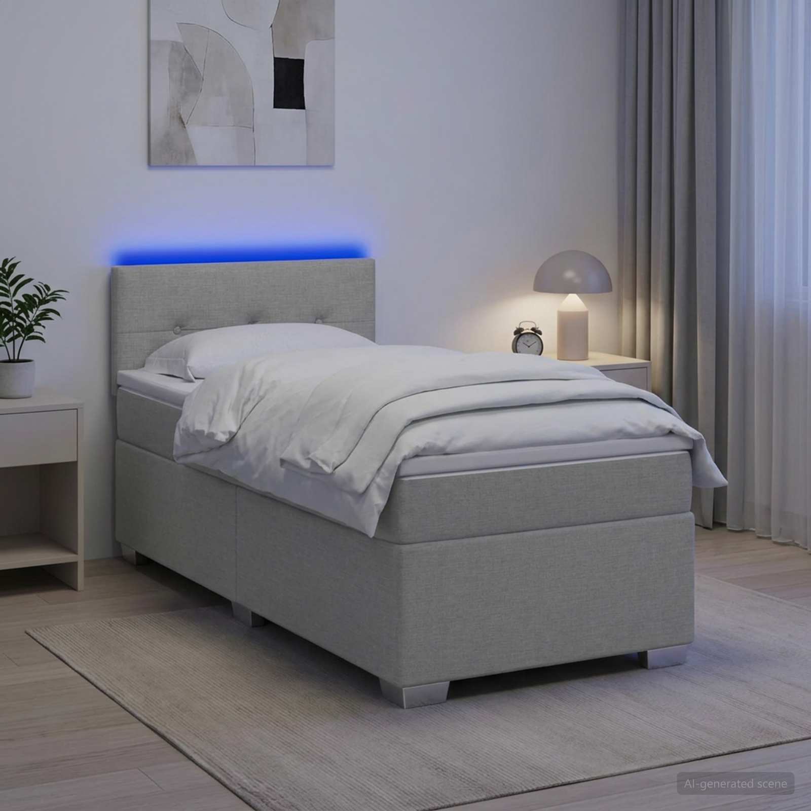 Boxspring Bed met Matras en LED Lichtgrijs 100 x 200 cm Stof