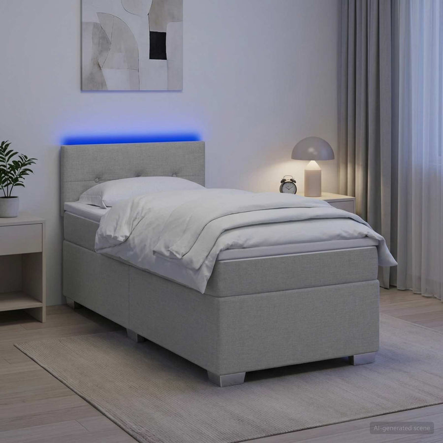 Boxspring Bed met Matras en LED Lichtgrijs 80 x 200 cm Stof