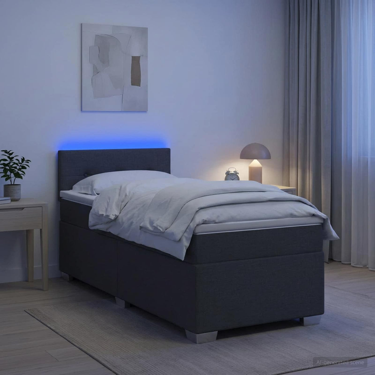 Boxspring Bed met Matras en LED Donkergrijs 90 x 200 cm Stof