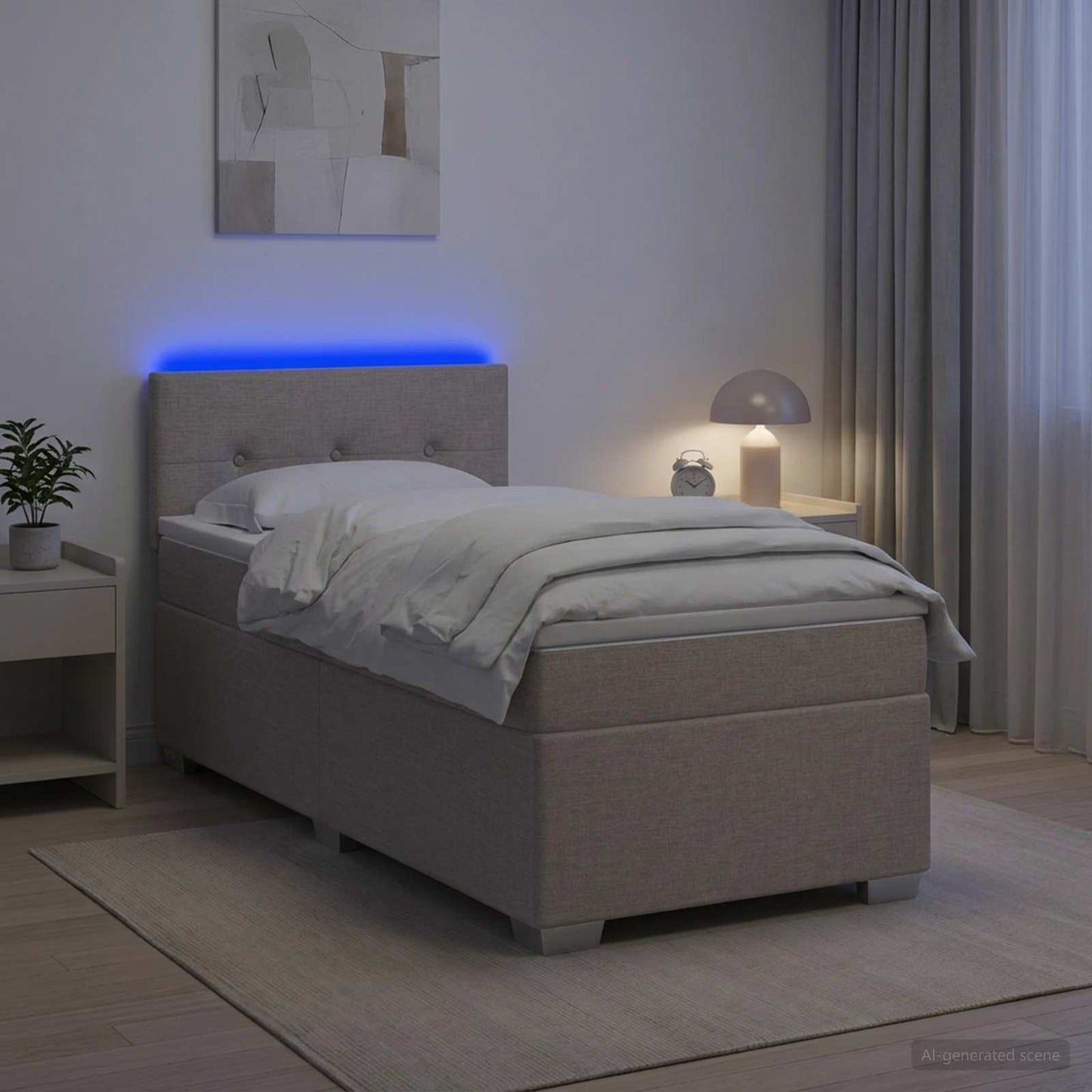 Boxspring Bed met Matras en LED Taupe 100 x 200 cm Stof