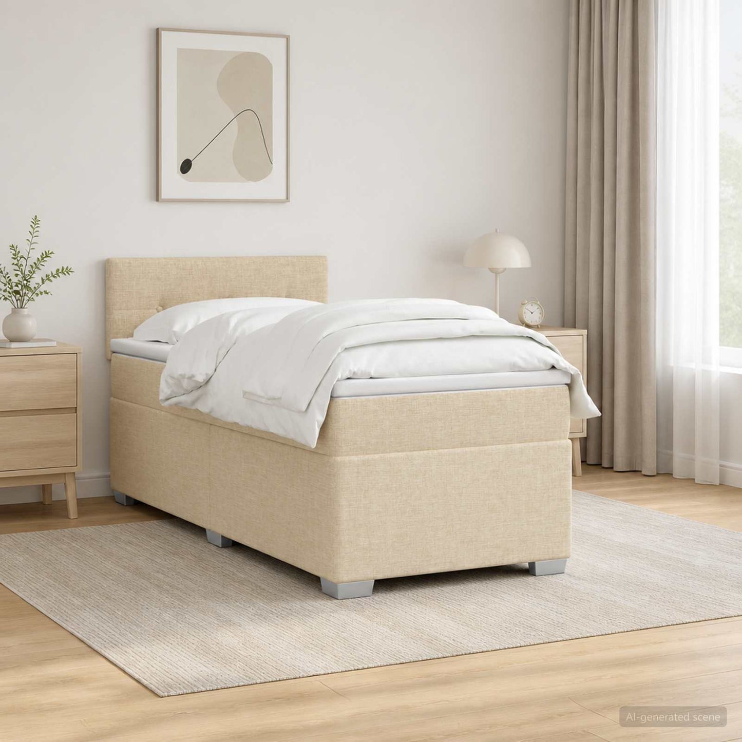 Boxspring Bed met Matras en LED Crèmekleurig 90 x 200 cm Stof