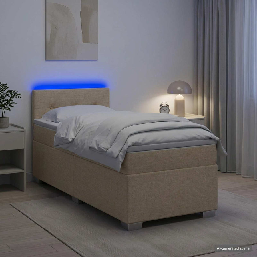 Boxspring Bed met Matras en LED Crèmekleurig 90 x 200 cm Stof