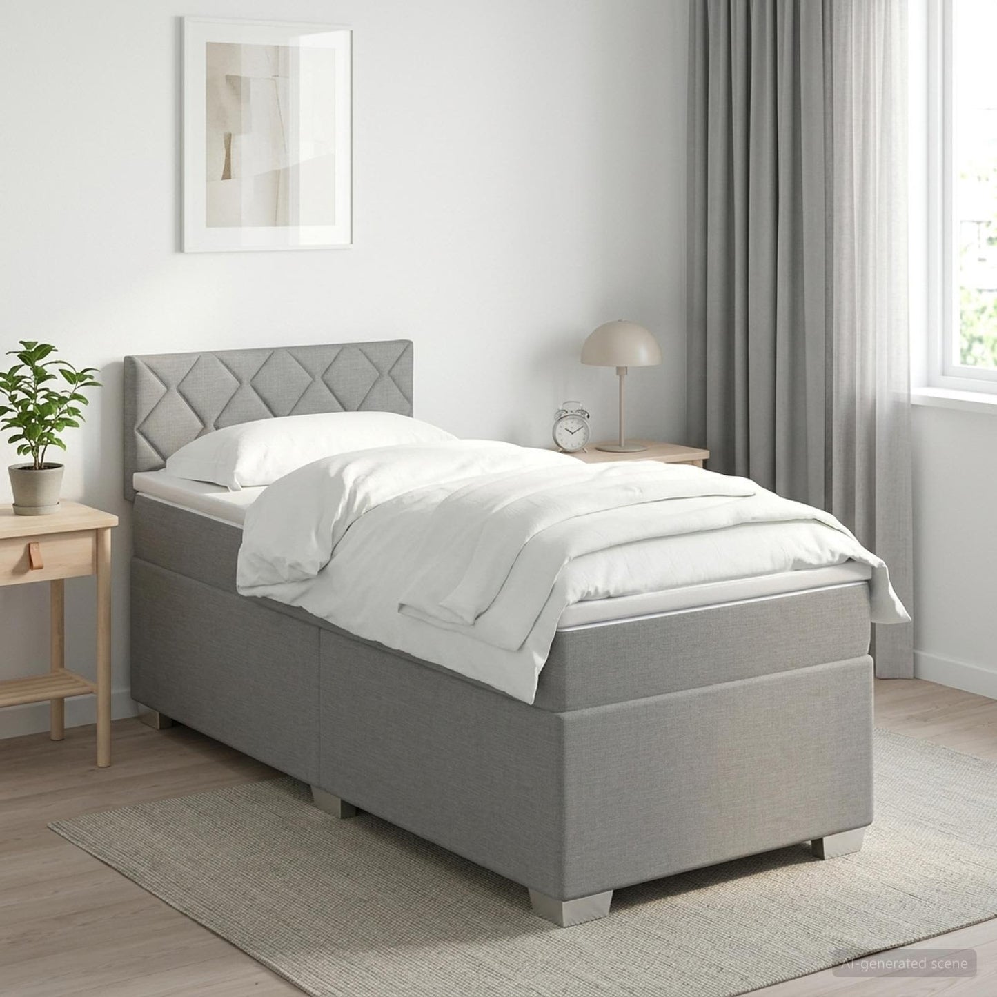 Boxspring Bed met Matras en LED Lichtgrijs 100 x 200 cm Stof