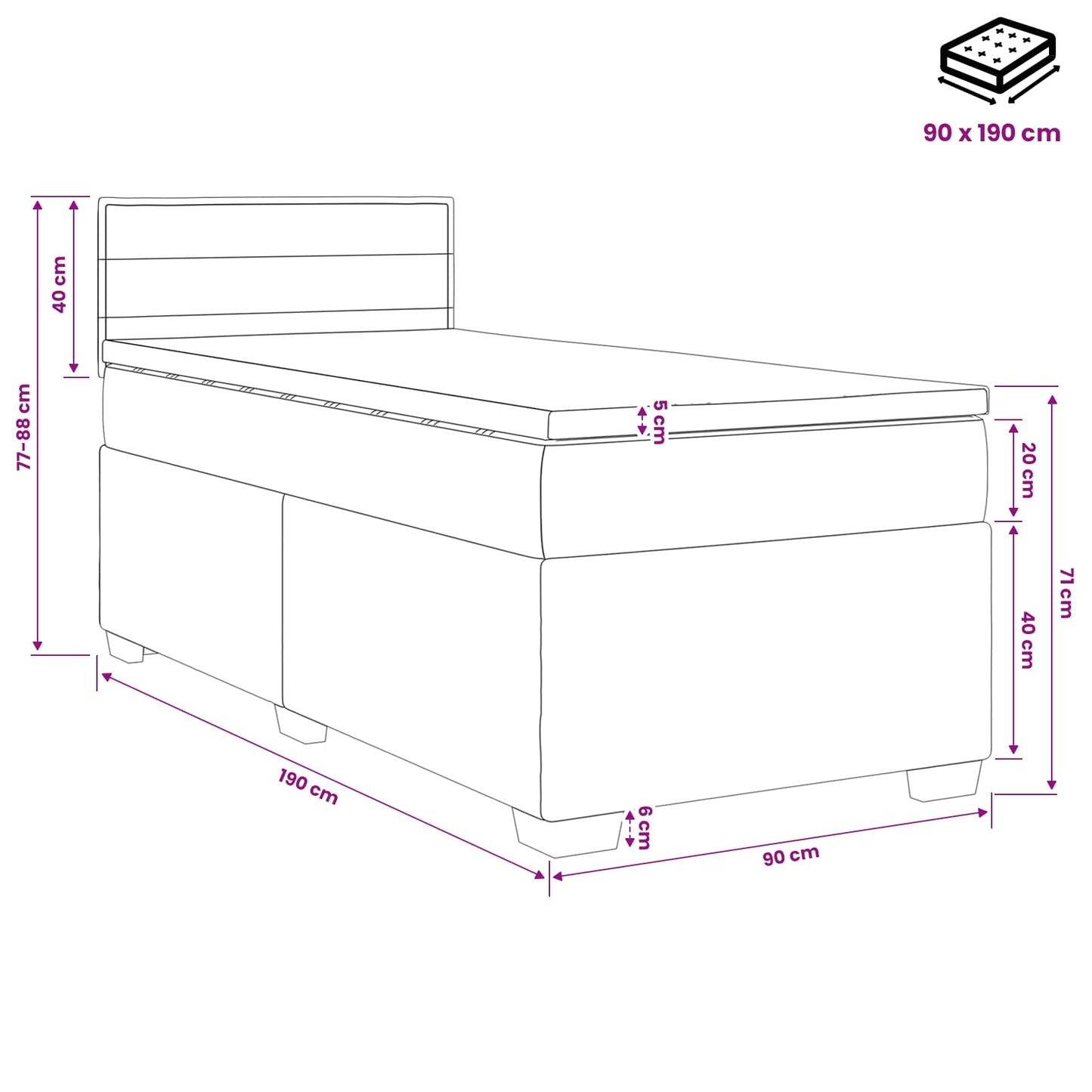 Boxspring Bed met Matras en LED Zwart 90 x 190 cm Stof