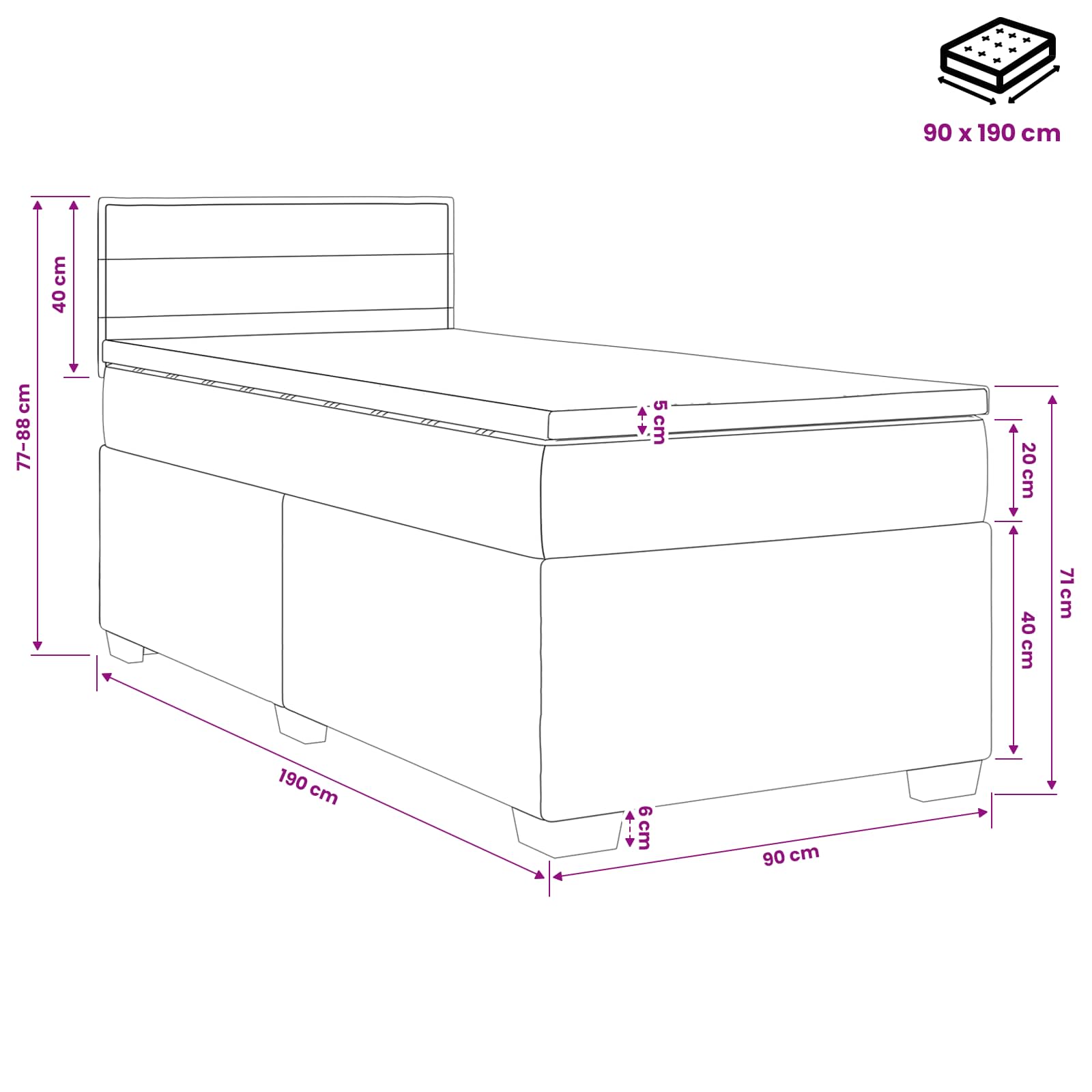 Boxspring Bed met Matras en LED Zwart 90 x 190 cm Stof