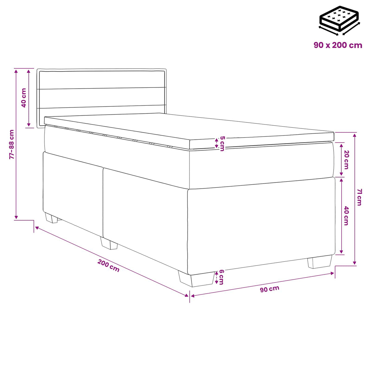 Boxspring Bed met Matras en LED Blauw 90 x 200 cm Stof