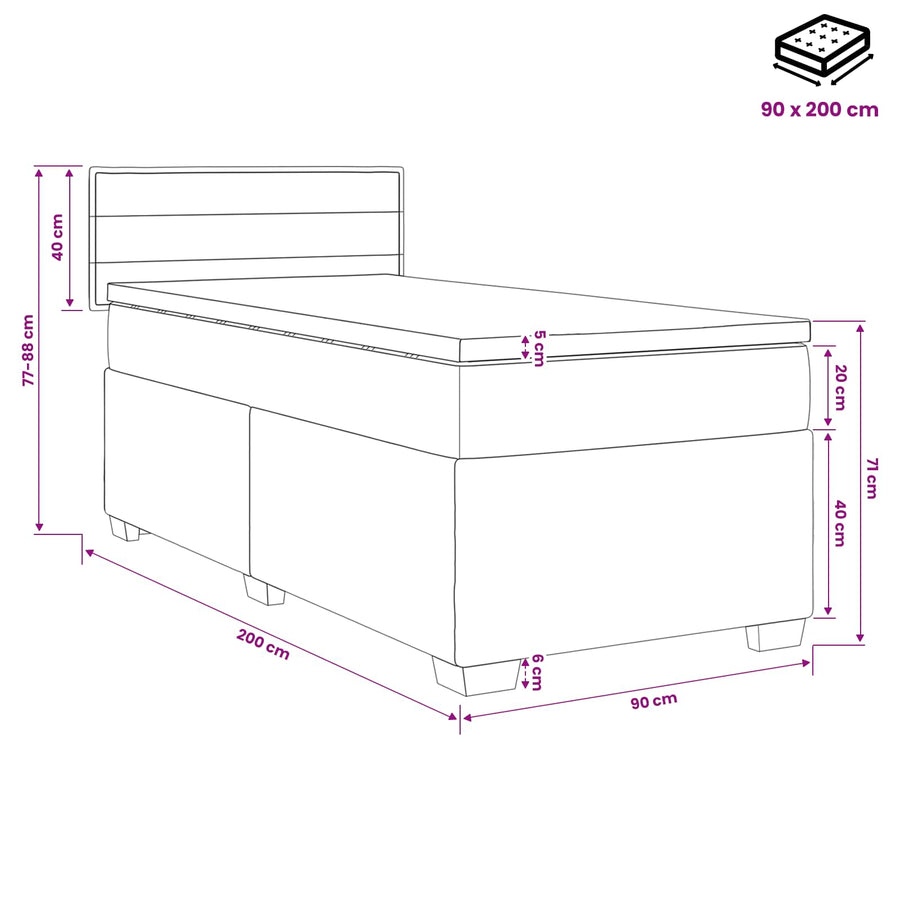 Boxspring Bed met Matras en LED Blauw 90 x 200 cm Stof
